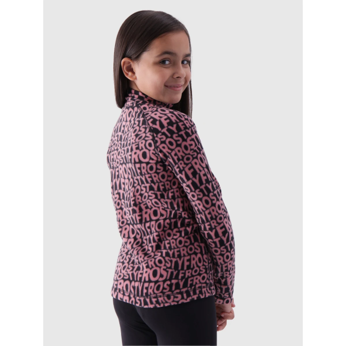 Dievčenská lyžiarska flisová mikina 4F JUNIOR FLEECE UNDERWEAR-JWAW24UFLEF051-64A-SALMON CORAL ALLOVER · záber 4