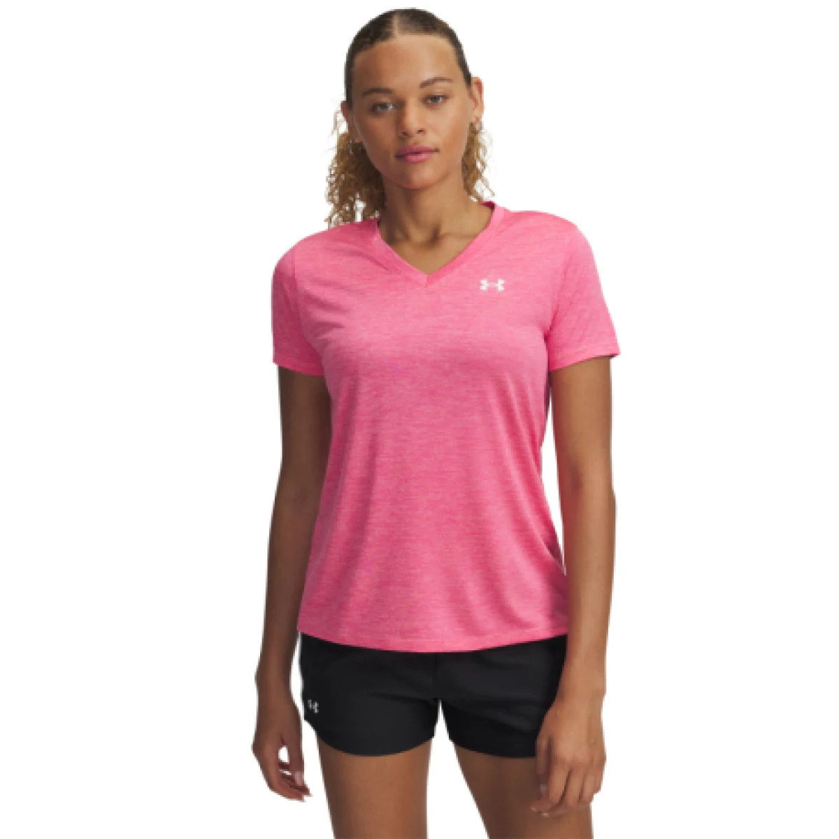 Dámske tréningové tričko s krátkym rukávom UNDER ARMOUR Tech SSV- Twist-PNK · záber 1