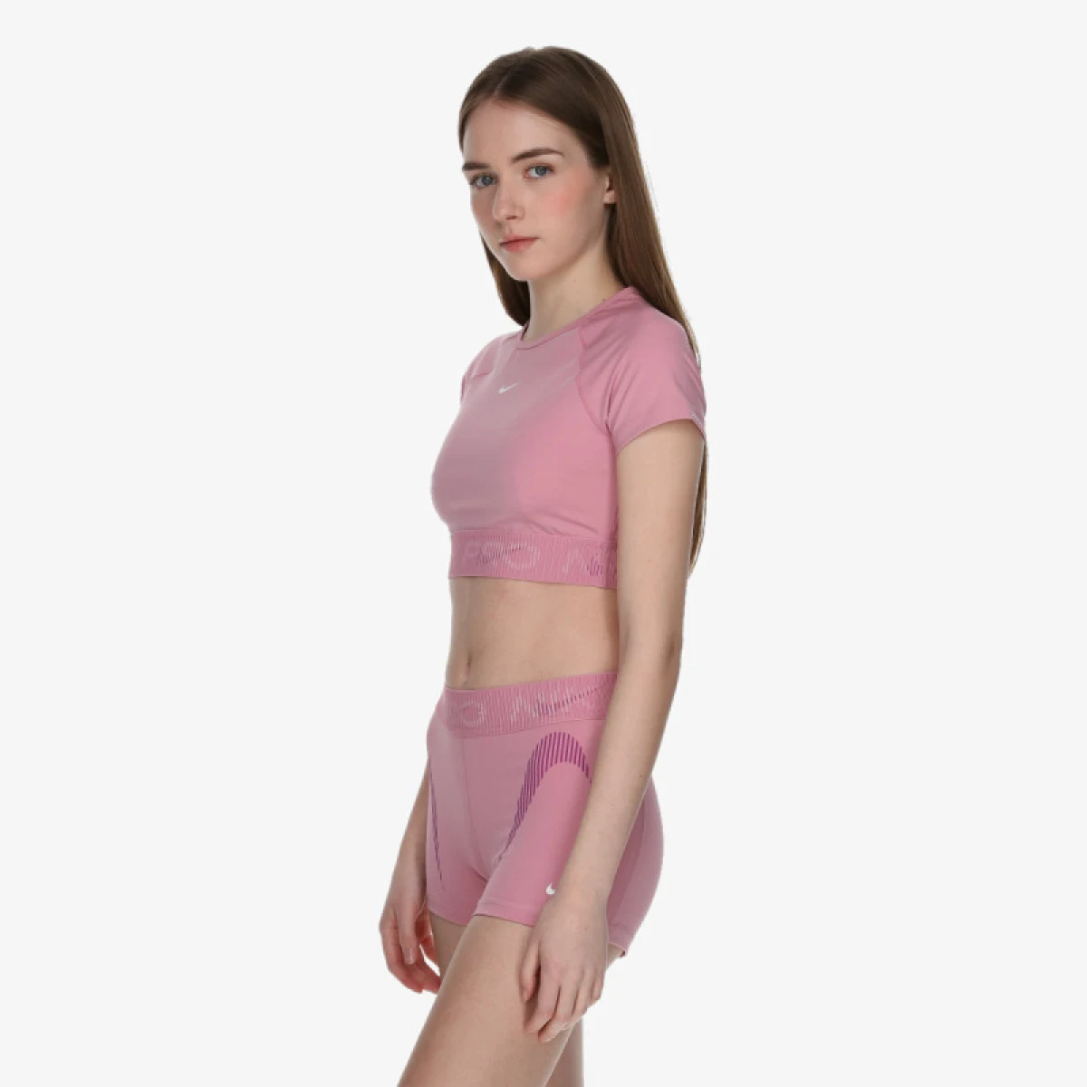 Dámske tréningové tričko s krátkym rukávom NIKE PRO W NP DF SS CROP TOP TT GX-699-Pink · záber 3