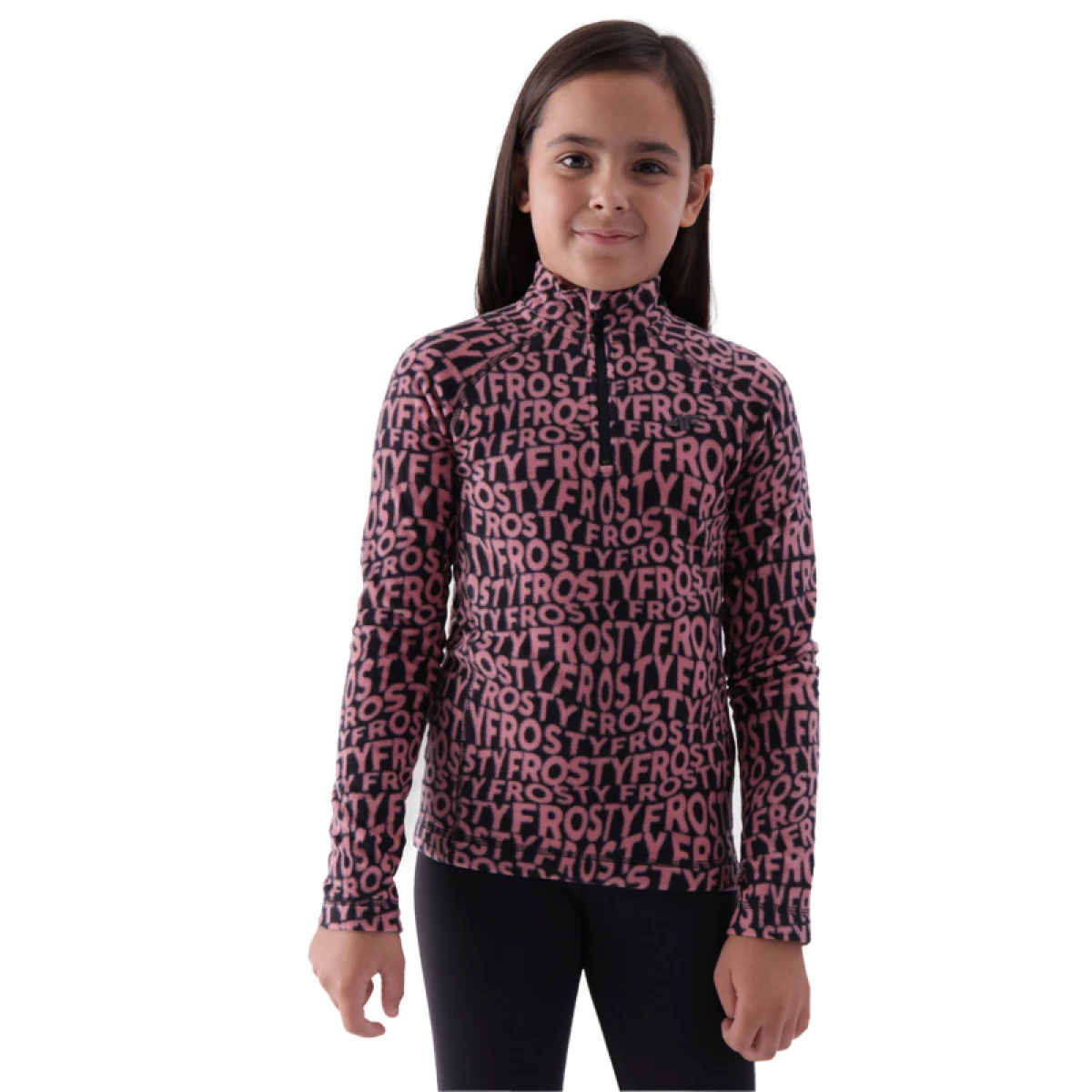 Dievčenská lyžiarska flisová mikina 4F JUNIOR FLEECE UNDERWEAR-JWAW24UFLEF051-64A-SALMON CORAL ALLOVER · záber 2