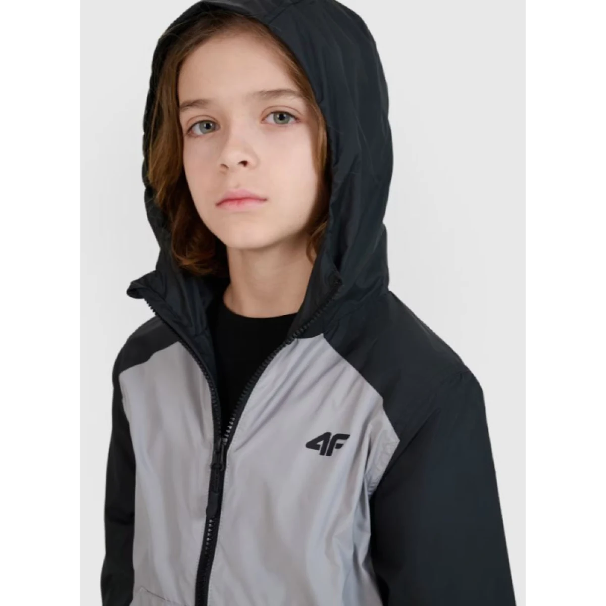 Chlapčenská bunda s kapucňou 4F JUNIOR JACKET-JWSS25TJACM185-25S-GREY · záber 2