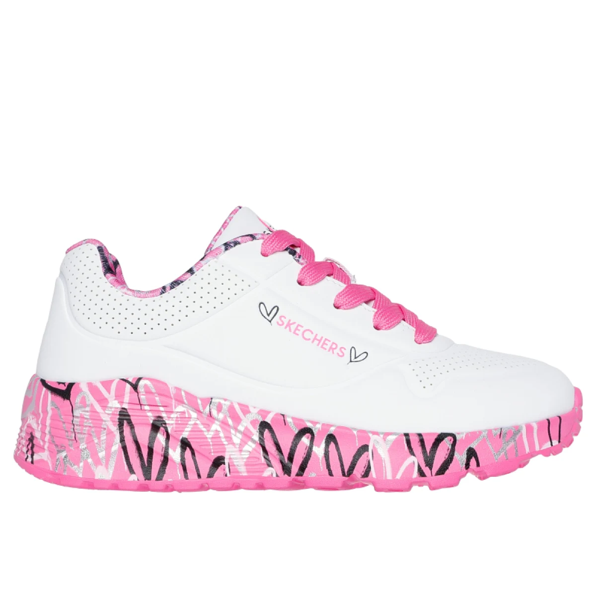 Dievčenská rekreačná obuv SKECHERS Uno Lite Lovely Luv white hot pink · záber 2