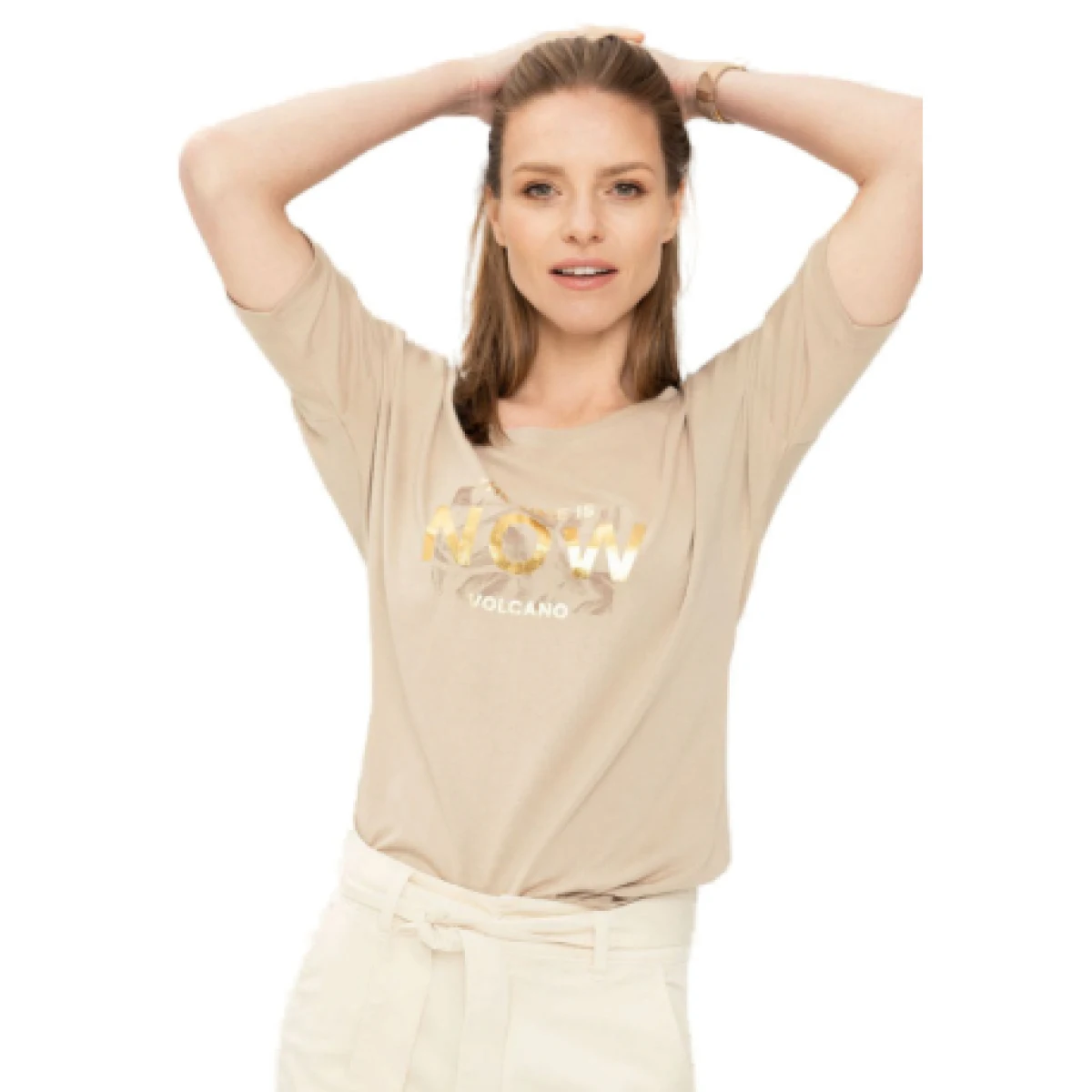 Dámske tričko s krátkym rukávom VOLCANO T-NOW-501-BEIGE · záber 1