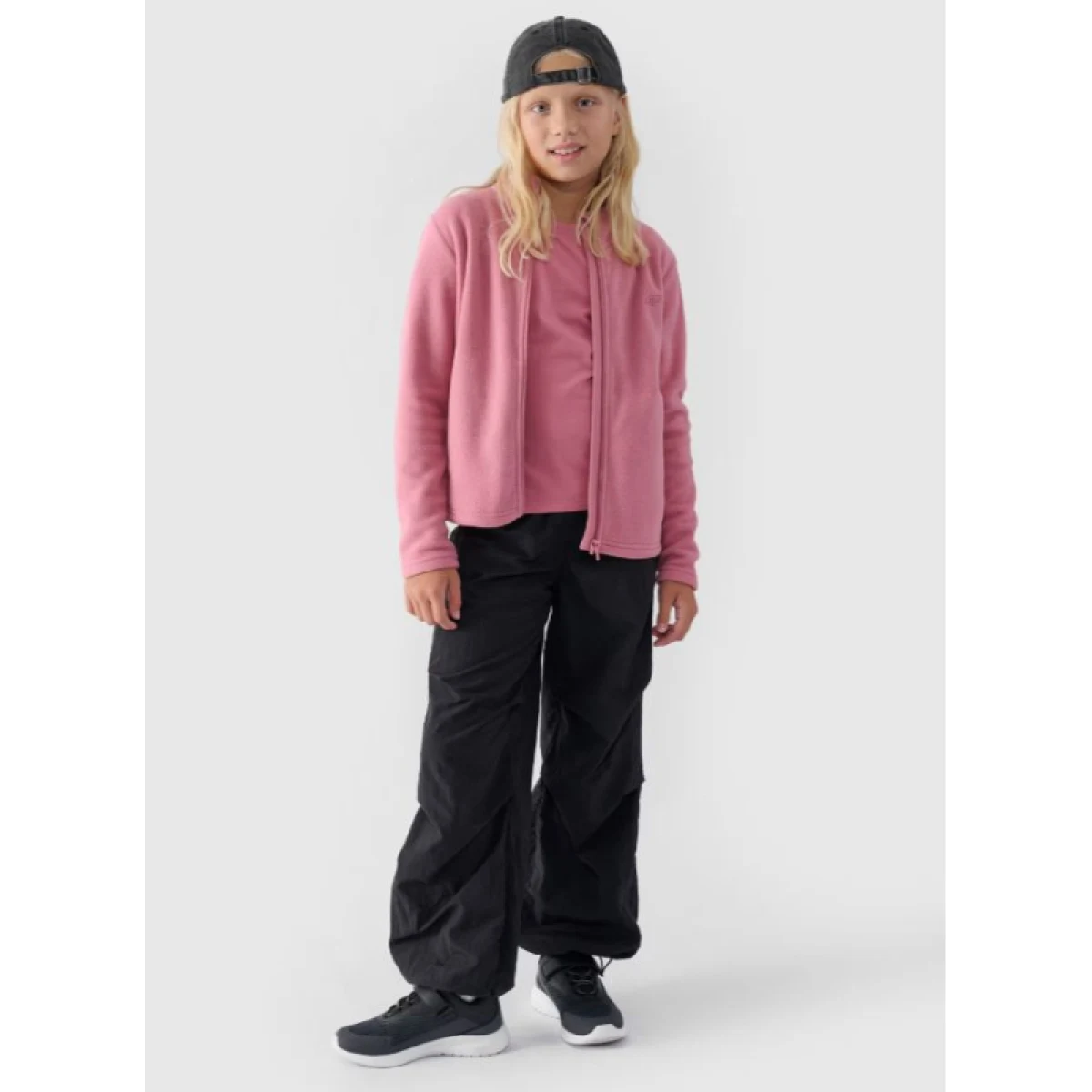 Dievčenská flisová mikina so zipsom 4F JUNIOR FLEECE-JWMM00TFLEF261-56S-LIGHT PINK · záber 4