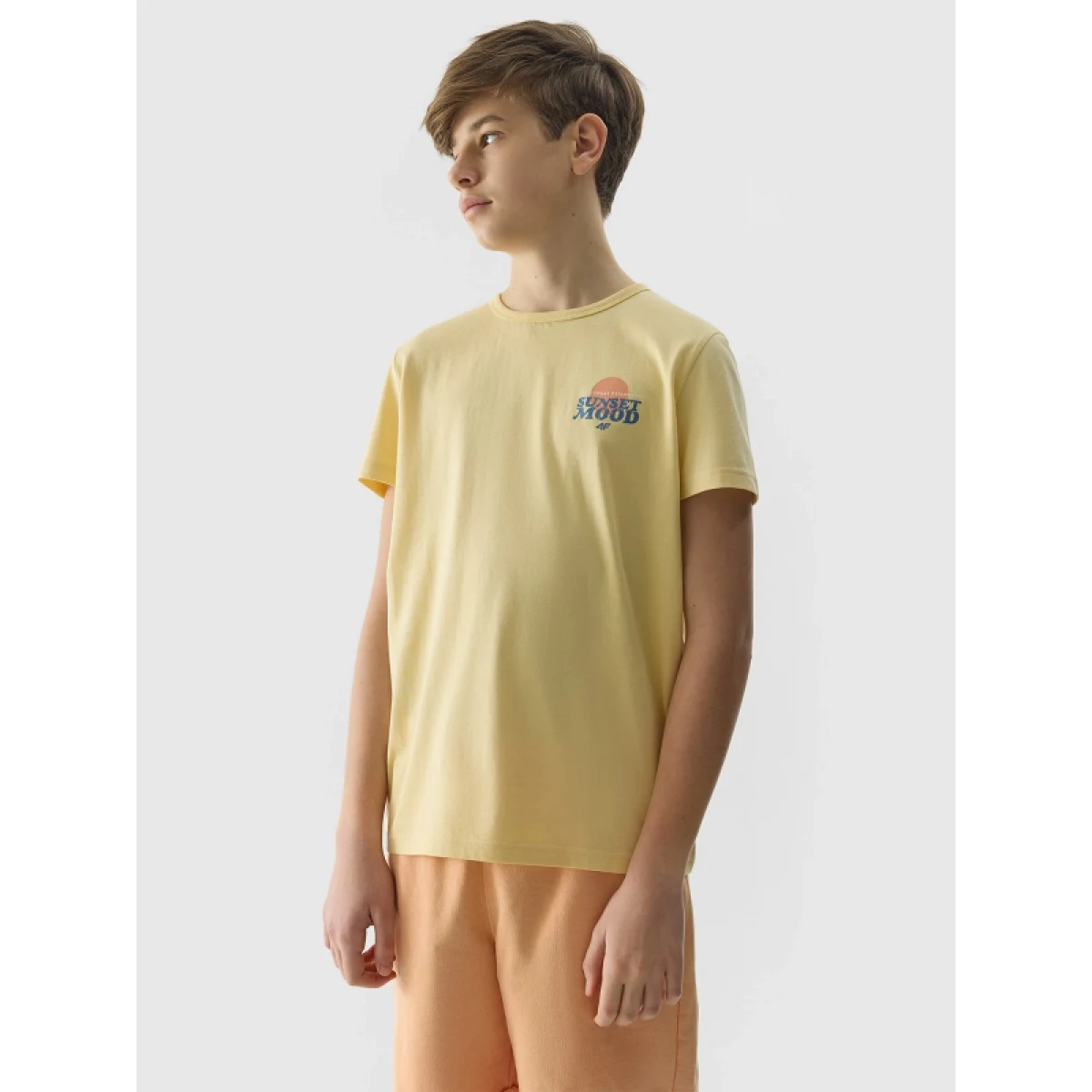 Chlapčenské tričko s krátkym rukávom 4F JUNIOR TSHIRT-4FJWSS24TTSHM1136-73S-LIGHT LEMON · záber 2