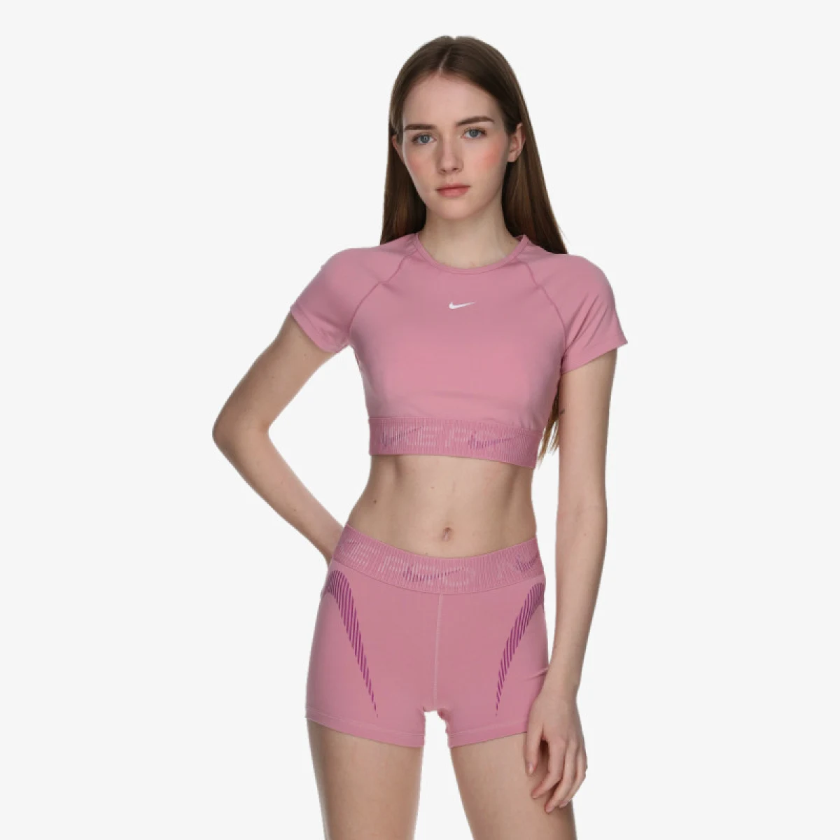 Dámske tréningové tričko s krátkym rukávom NIKE PRO W NP DF SS CROP TOP TT GX-699-Pink · záber 2