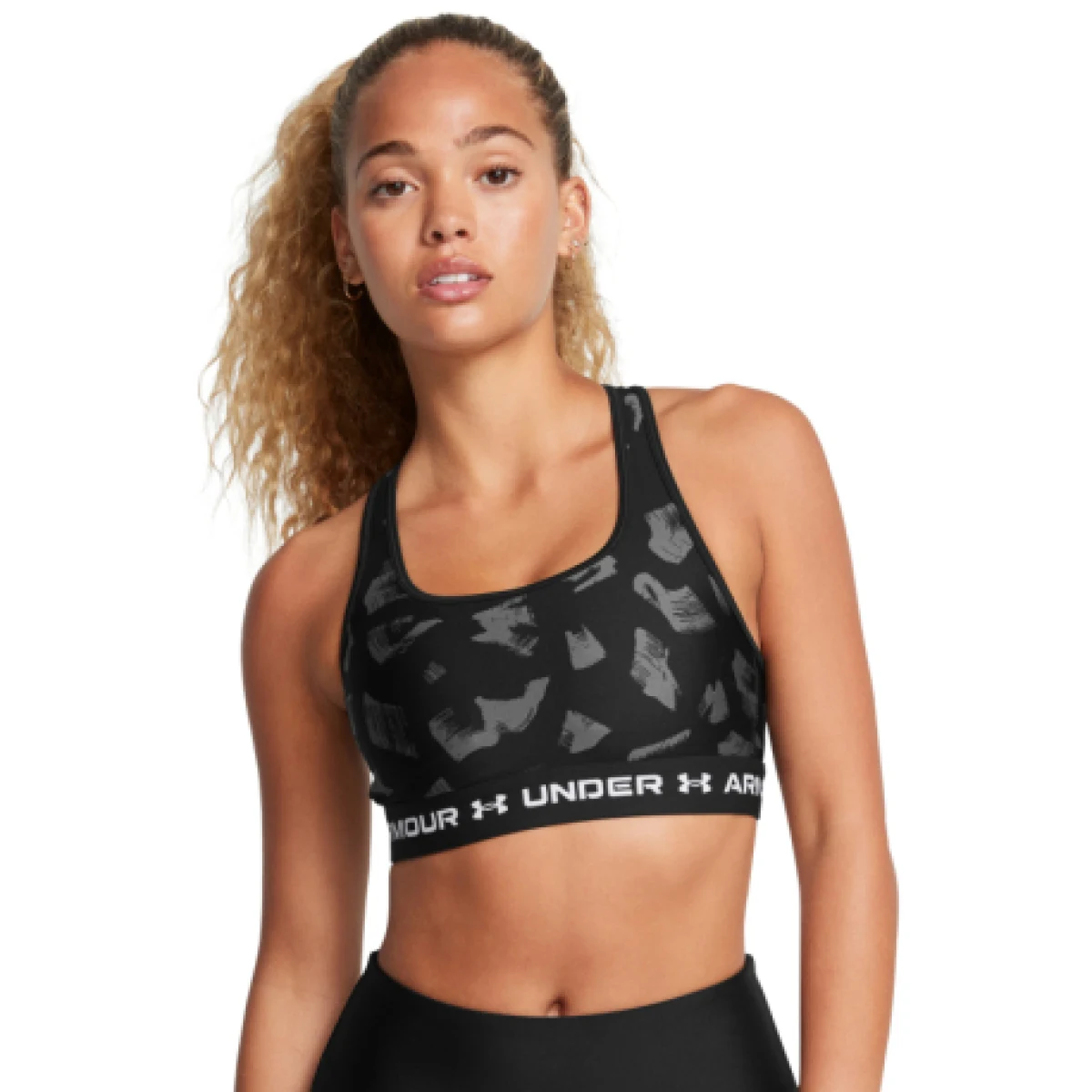 Dámska tréningová športová podprsenka UNDER ARMOUR Crossback Mid Print-BLK · záber 1