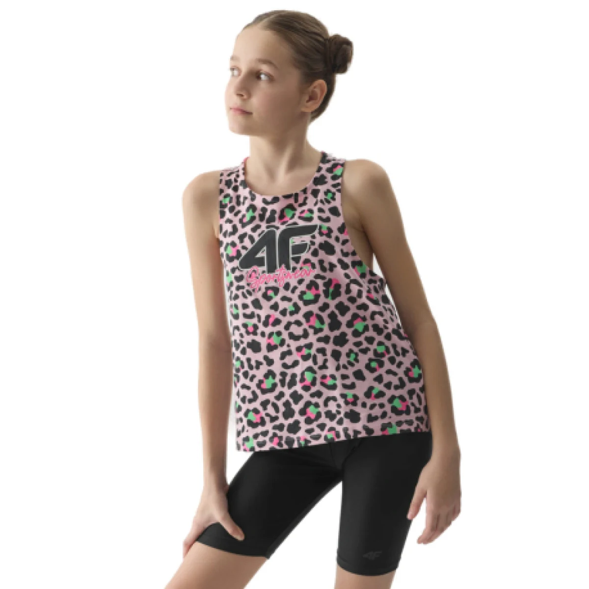 Dievčenské tielko 4F JUNIOR TSHIRT-4FJWSS24TTSHF1141-56A-LIGHT PINK ALLOVER · záber 1