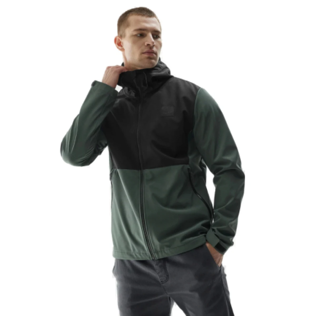 Pánska turistická softshellová bunda 4F SOFTSHELL JACKET-AW23TSOFM155-40S-DARK GREEN · záber 1
