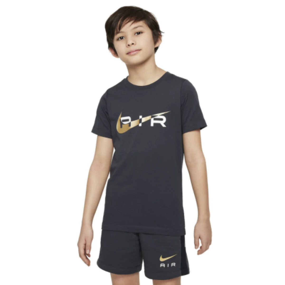 Dievčenské tričko s krátkym rukávom NIKE B NSW N AIR TEE-070 DK SMOKE GREY METALLIC GOLD · záber 1