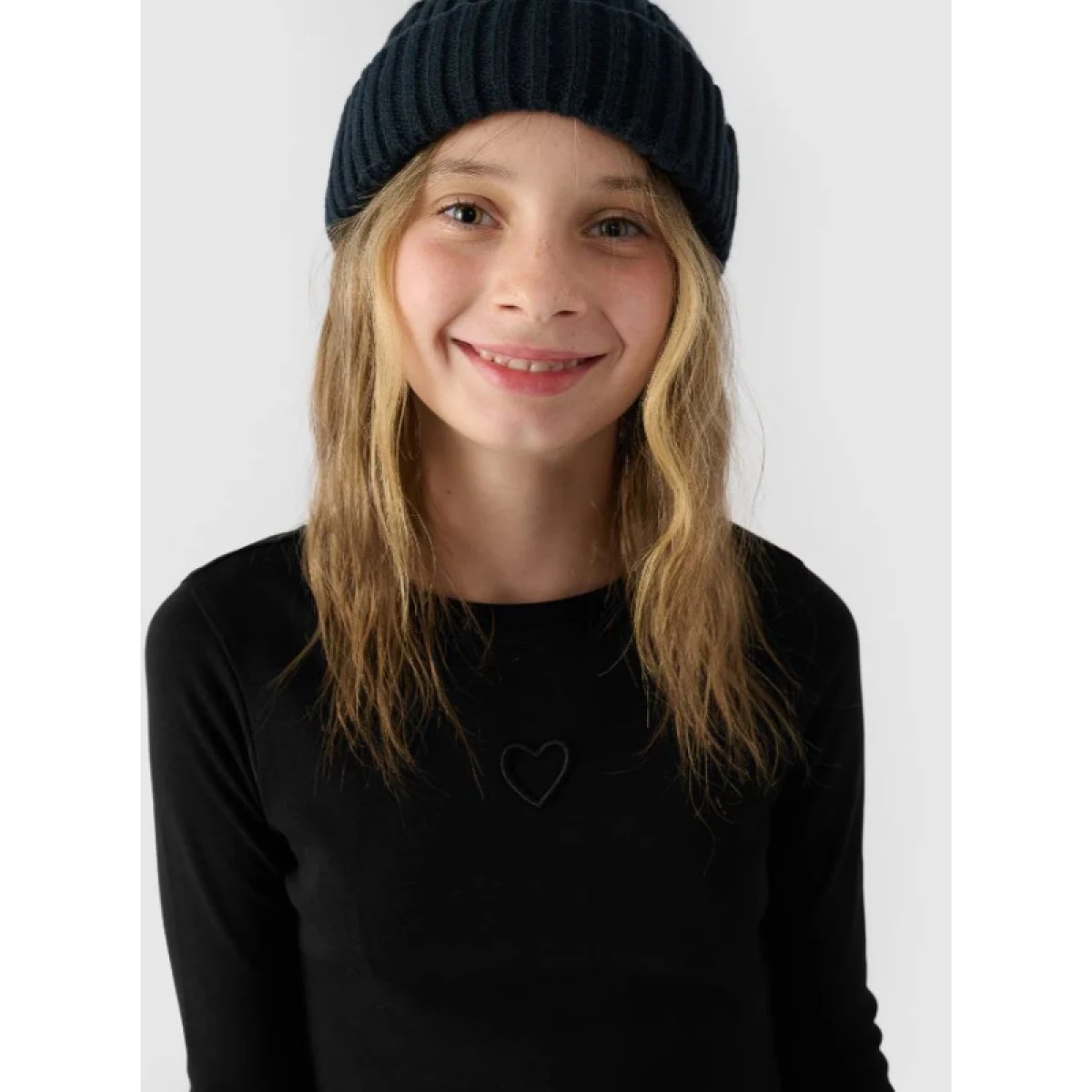 Dievčenské tričko s dlhým rukávom 4F JUNIOR LONGSLEEVE-JWAW24TLONF292-20S-DEEP BLACK · záber 2