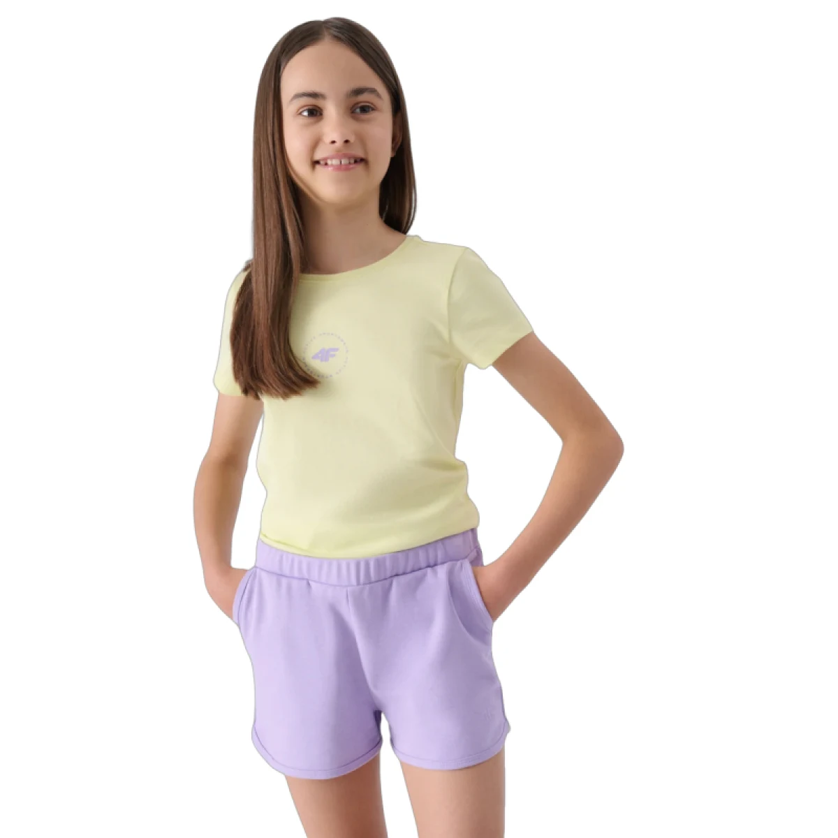 Dievčenské teplákové kraťasy 4F JUNIOR SHORTS CAS-4FJWSS24TSHOF280-52S-LIGHT VIOLET · záber 2