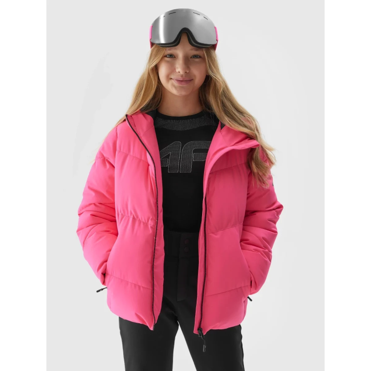 Dievčenská lyžiarska bunda 4F JUNIOR TECHNICAL JACKET-JAW23TTJAF293-55N-HOT PINK NEON · záber 2