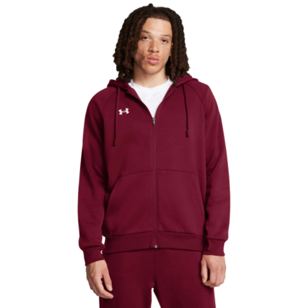 Pánska zateplená mikina so zipsom UNDER ARMOUR UA Rival Fleece FZ Hoodie-RED · záber 1