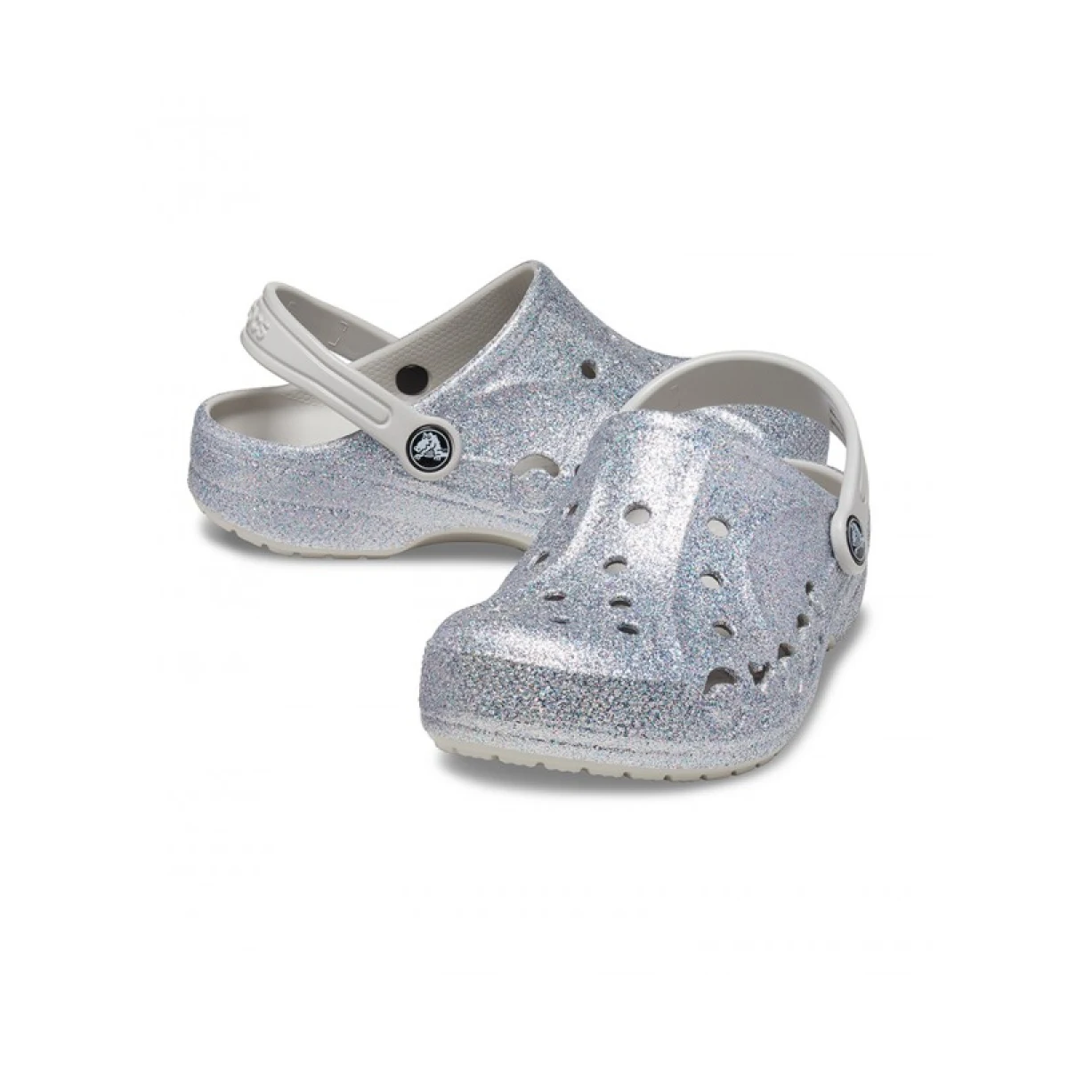 Dievčenské kroksy (rekreačná obuv) CROCS Baya Glitter Clog T silver · záber 5