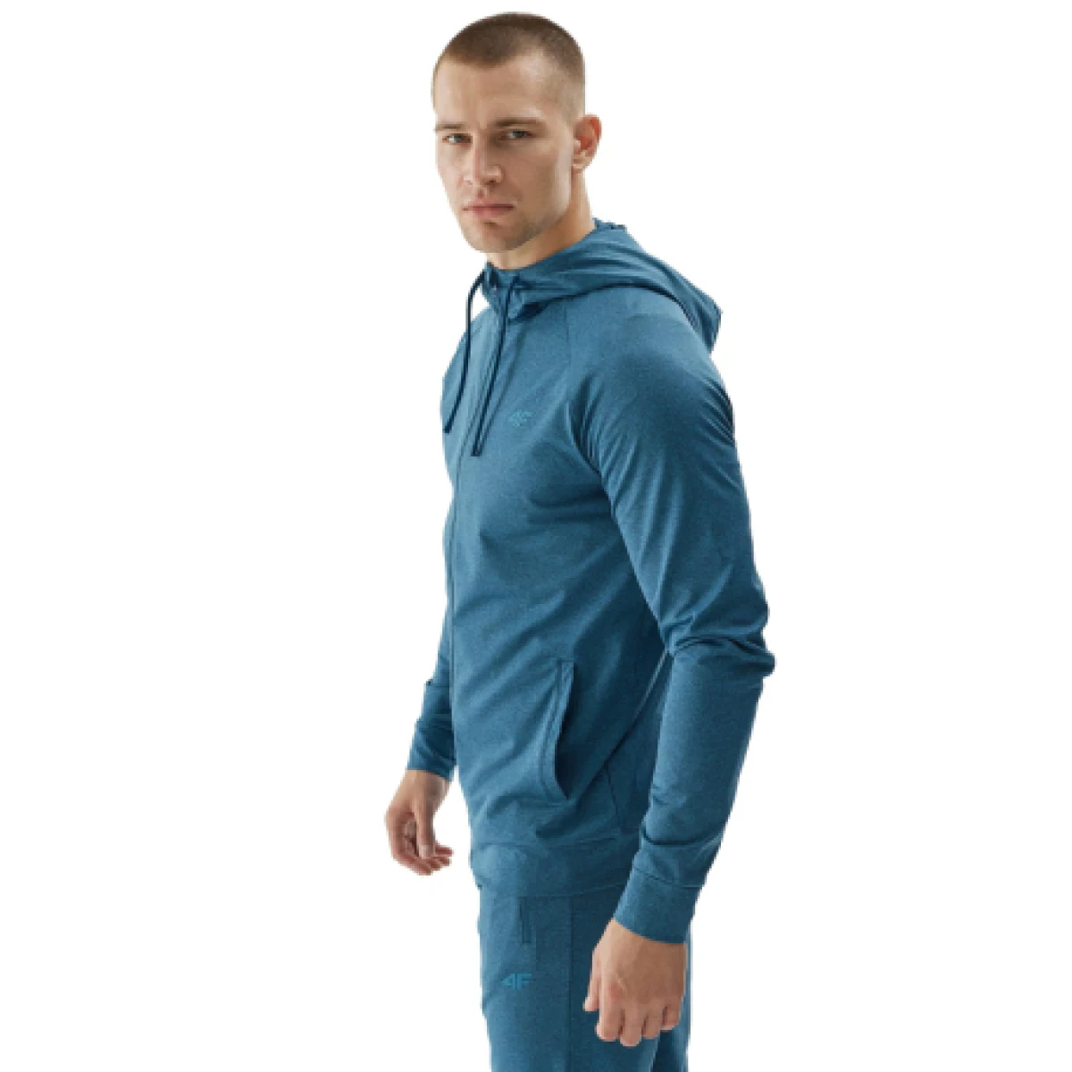 Pánska tréningová mikina so zipsom 4F SWEATSHIRT FNK-WAW24TFSWM404-46M-TEAL MELANGE · záber 1
