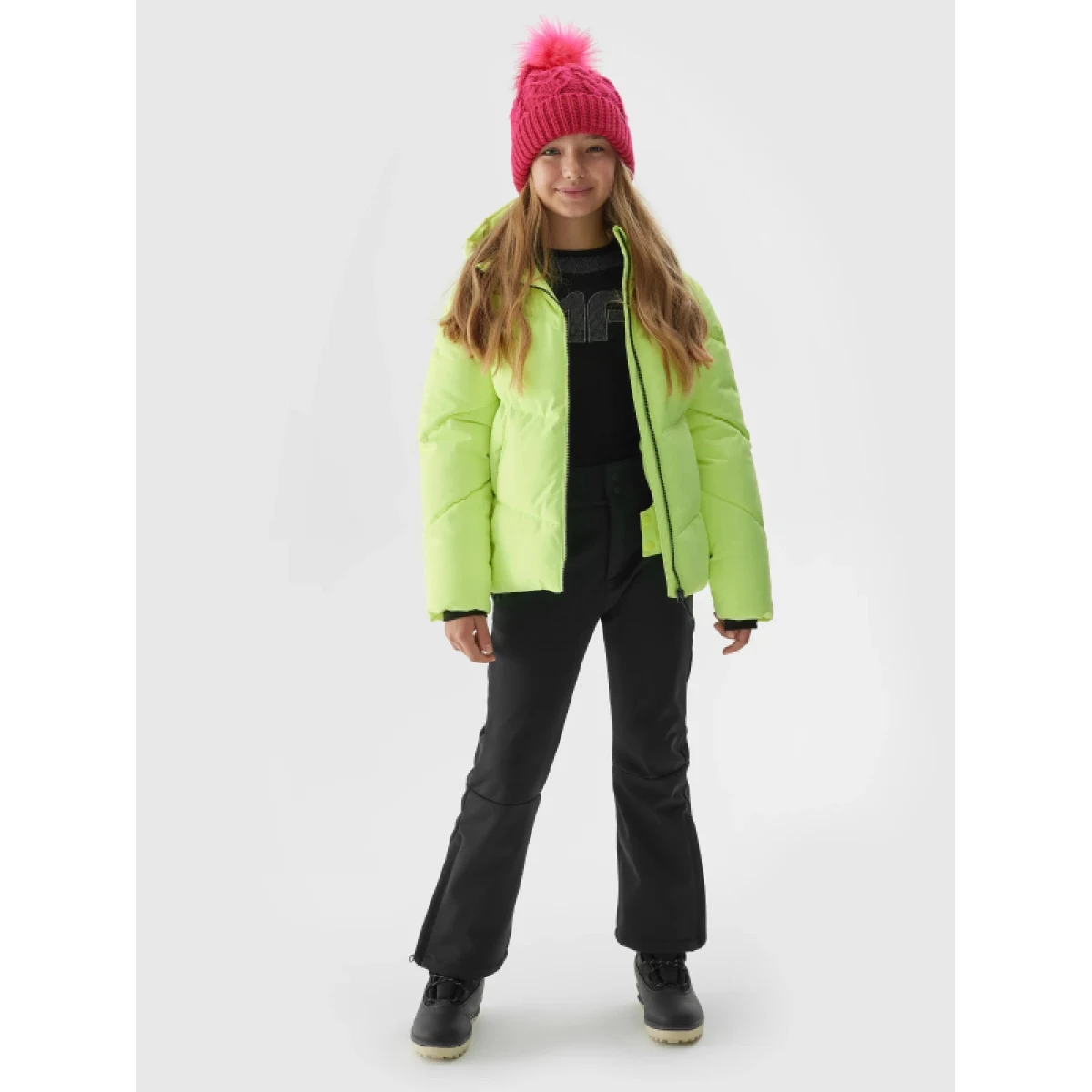 Dievčenská lyžiarska bunda 4F JUNIOR TECHNICAL JACKET-JAW23TTJAF293-72N-LEMON NEON · záber 4