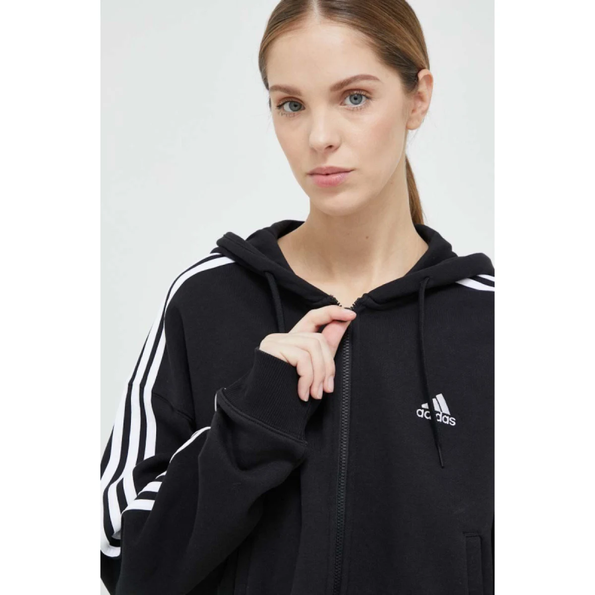 Dámska mikina so zipsom ADIDAS W 3S FT FZ S HD-IC8781-Black · záber 4