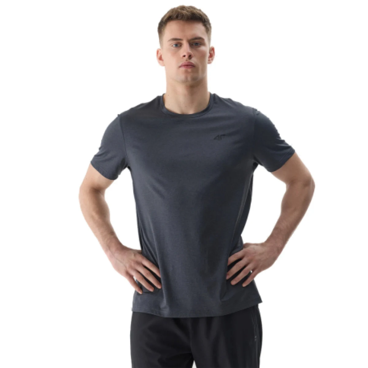 Pánske tréningové tričko s krátkym rukávom 4F TSHIRT FNK-WSS24TFTSM599-20M-DEEP BLACK MELANGE · záber 1