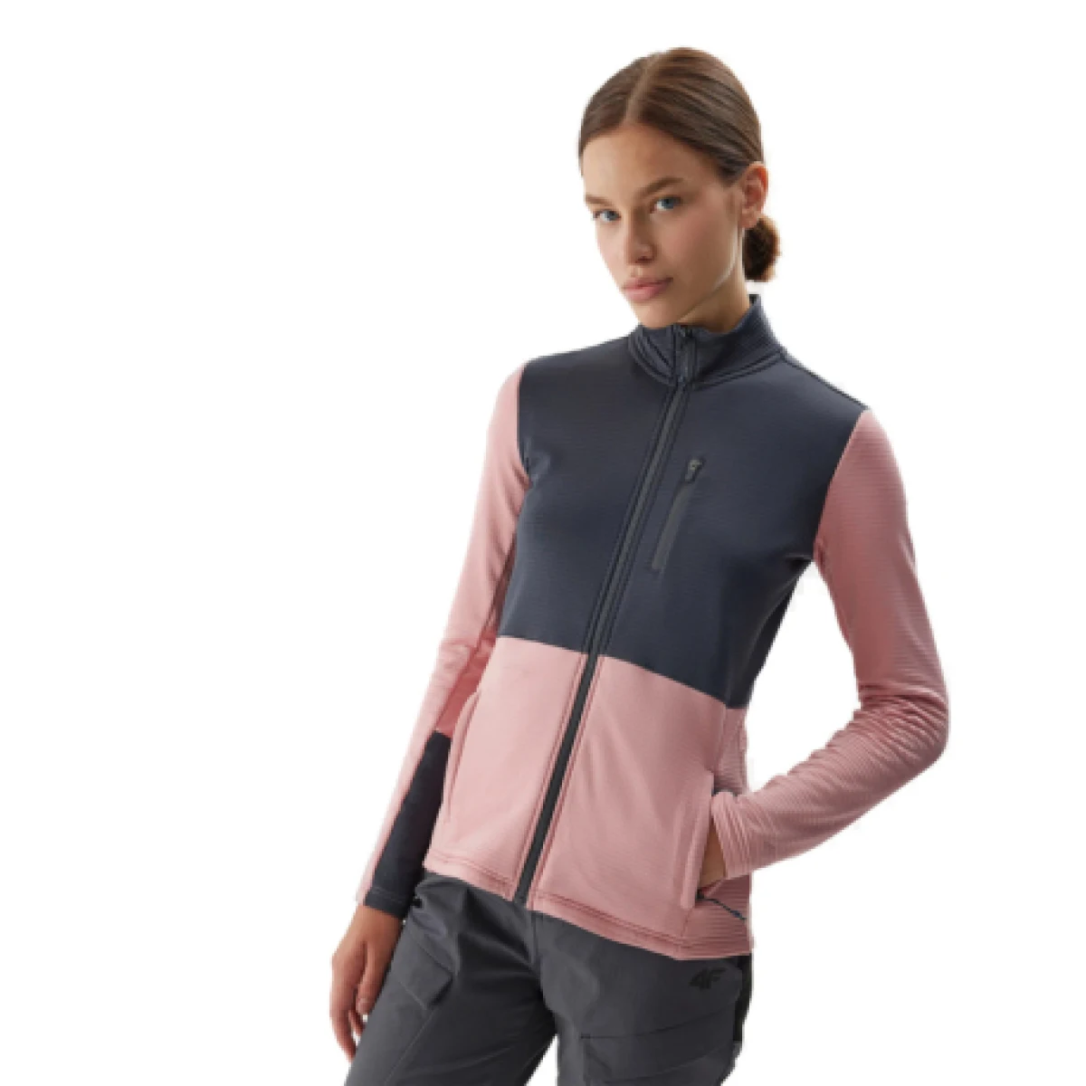 Dámska turistická mikina so zipsom 4F FLEECE-AW23TFLEF142-56S-LIGHT PINK · záber 1