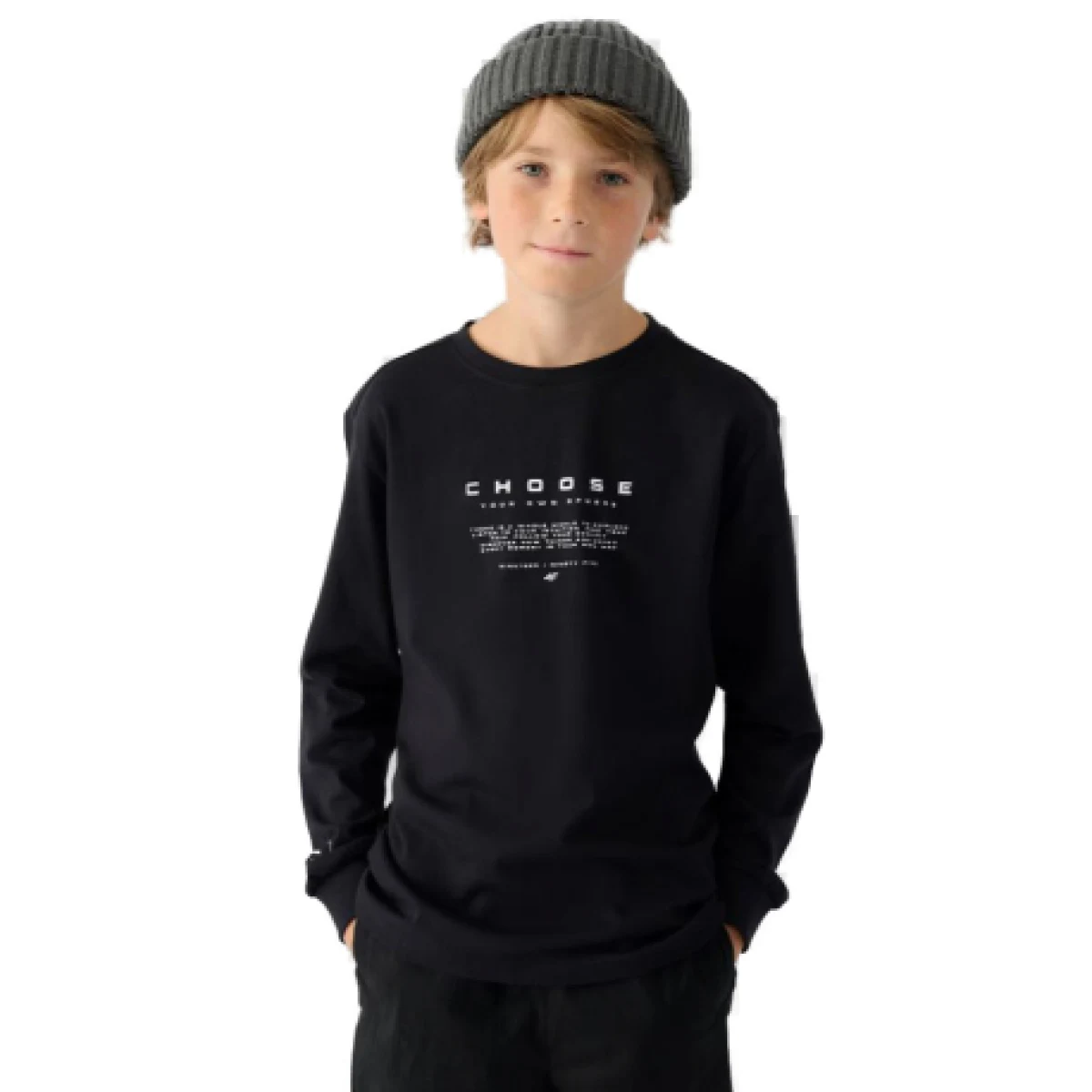 Chlapčenské tričko s dlhým rukávom 4F JUNIOR LONGSLEEVE-JWAW24TLONM294-20S-DEEP BLACK · záber 1