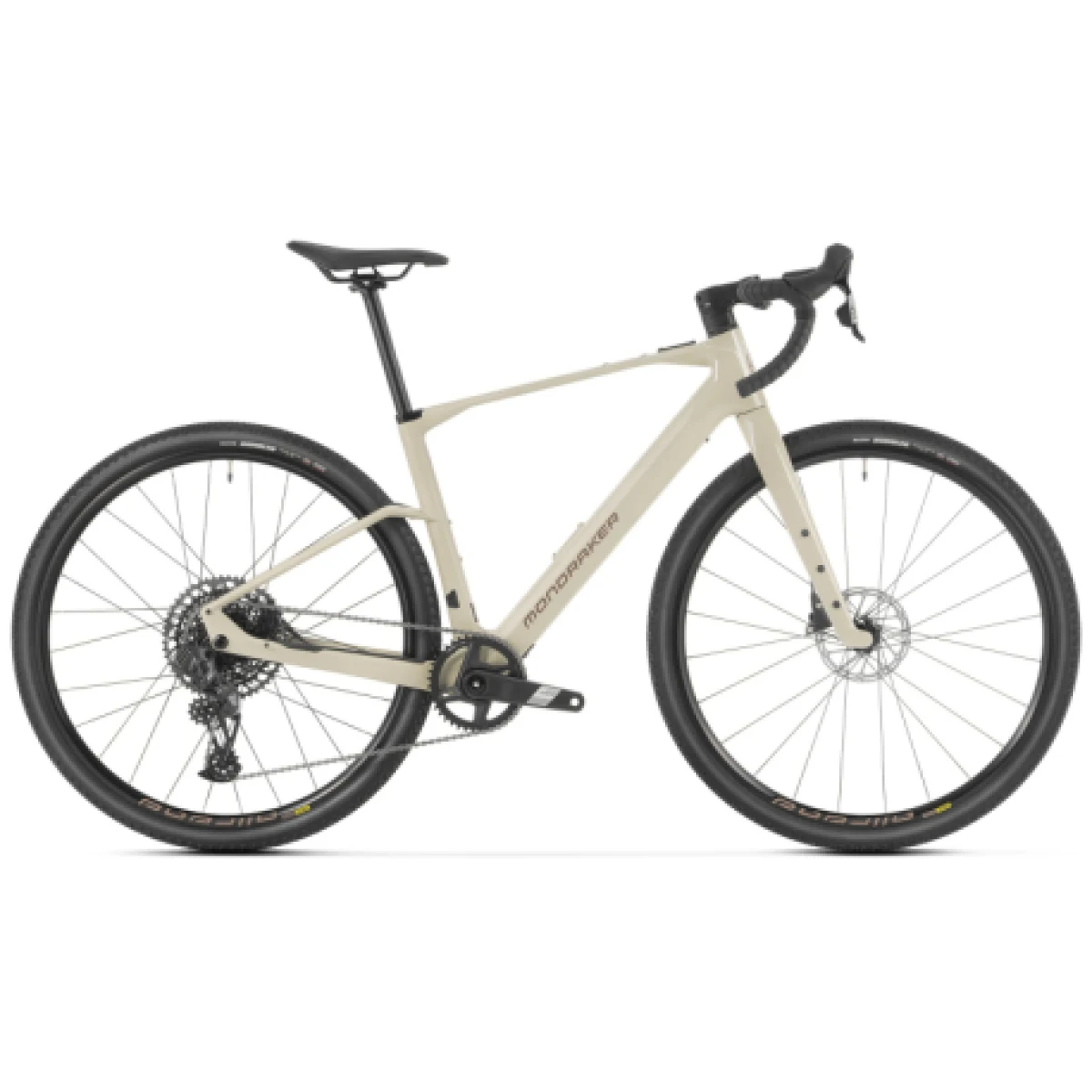 Gravel elektrobicykel MONDRAKER Dusty R, desert grey · záber 1