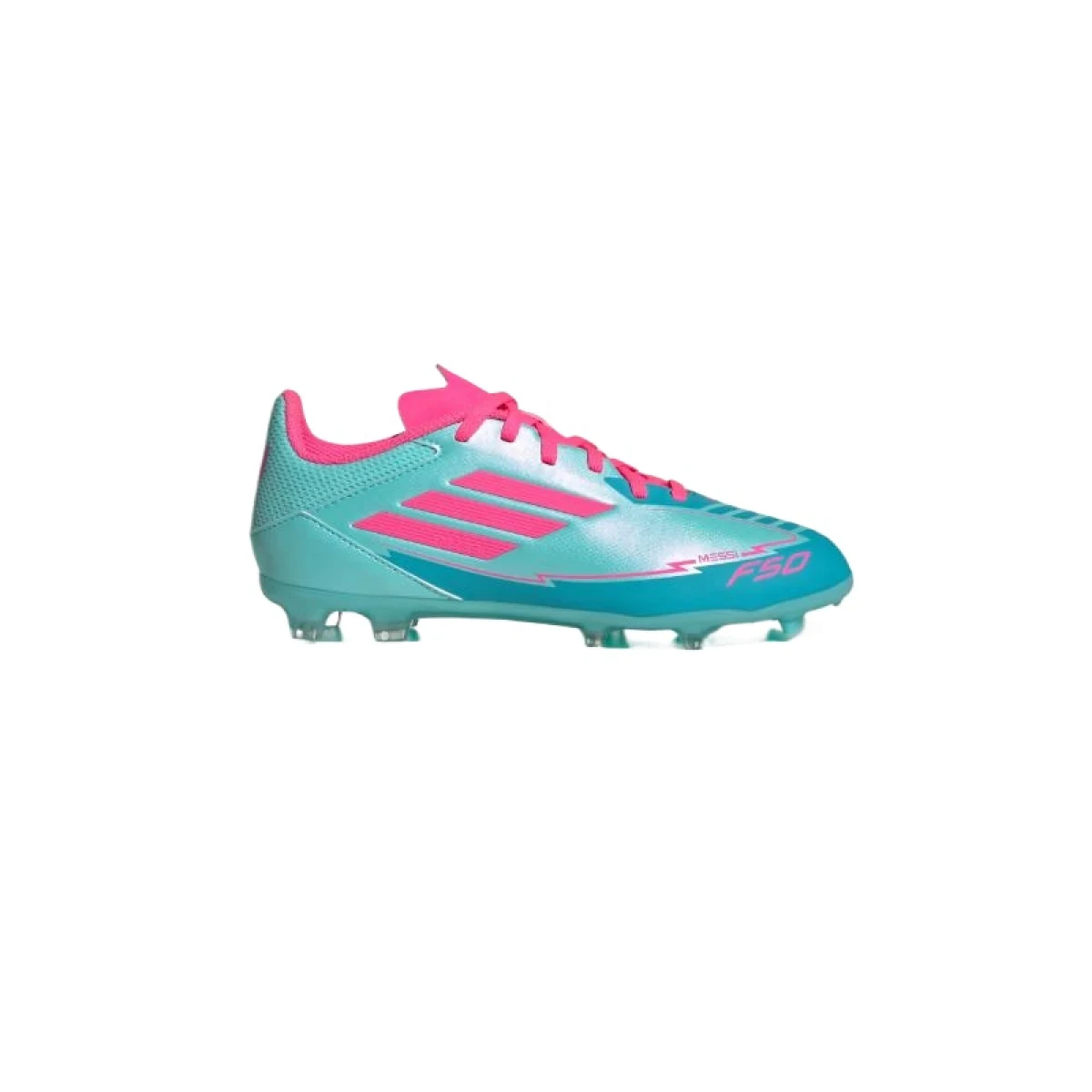 Chlapčenské futbalové kopačky outdoorové ADIDAS F50 League Messi Jr FG MG flash aqua lucid pink lucid cyan · záber 2