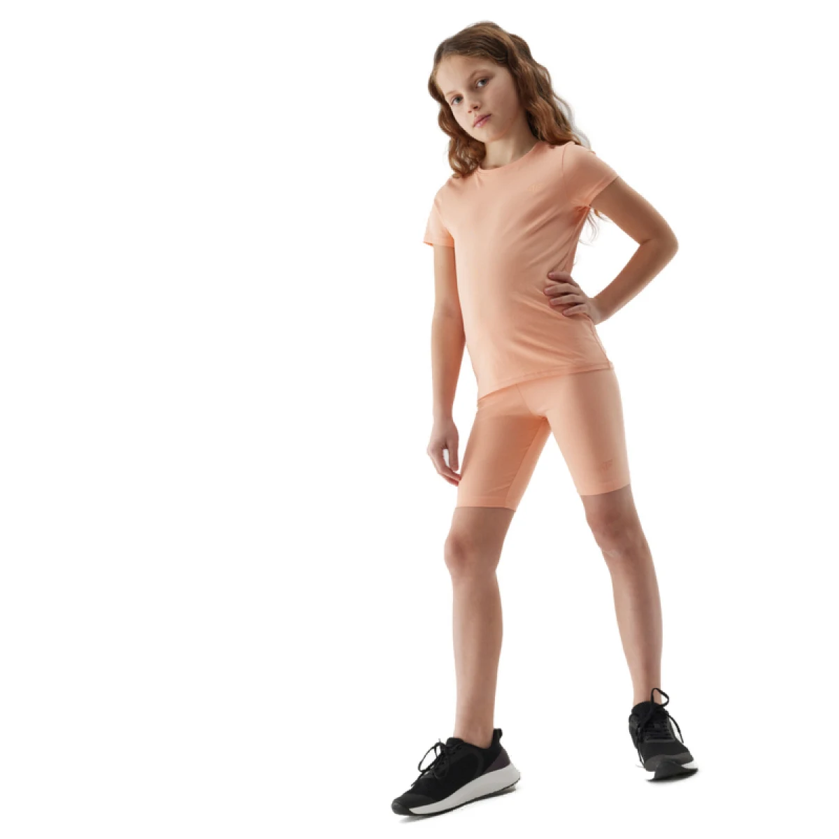 Dievčenské teplákové kraťasy 4F JUNIOR TIGHTS-4FJWSS24TTIGF129-65S-PALE CORAL · záber 4