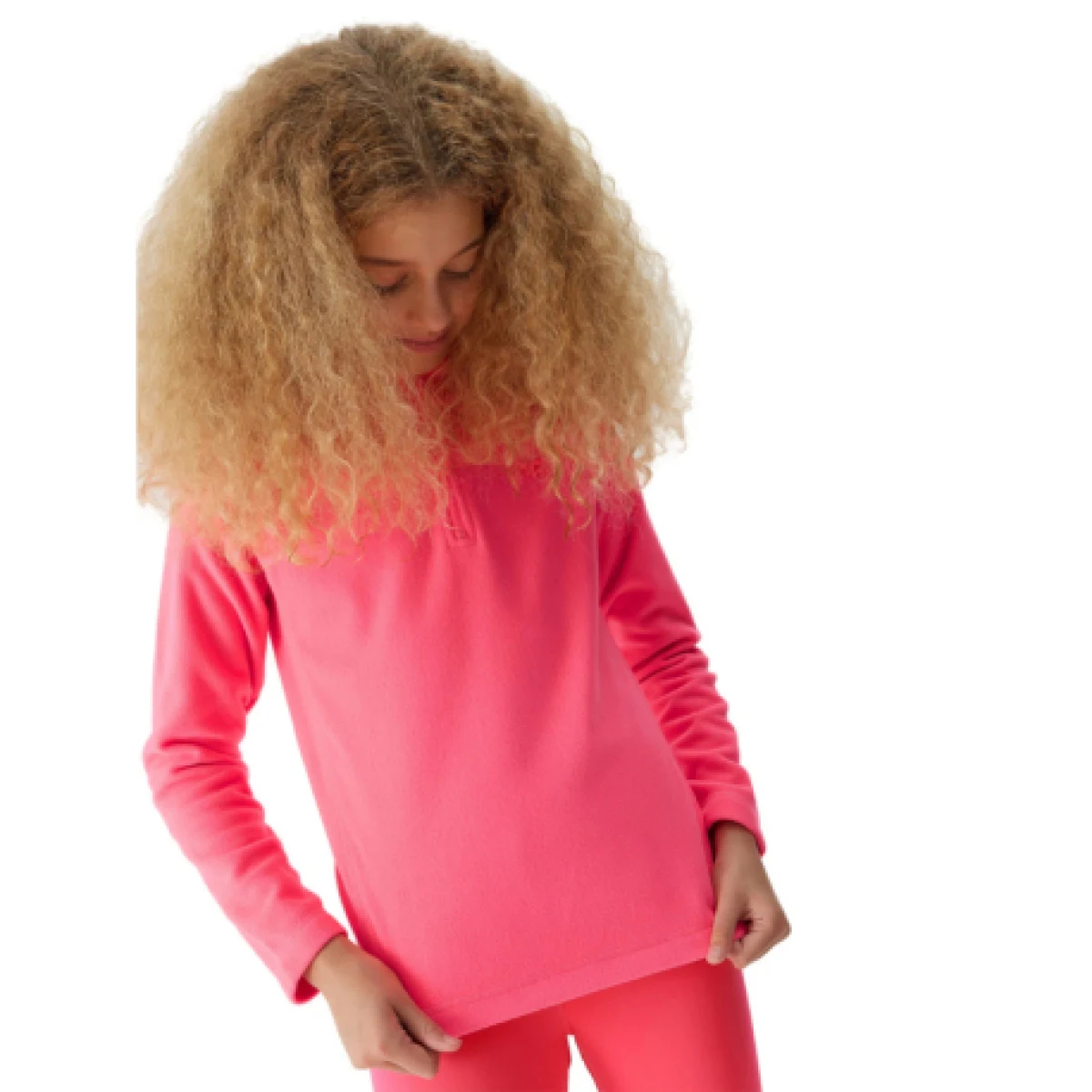 Dievčenská lyžiarska flisová mikina 4F JUNIOR FLEECE UNDERWEAR-JAW23UFLEF033-55S-HOT PINK · záber 1