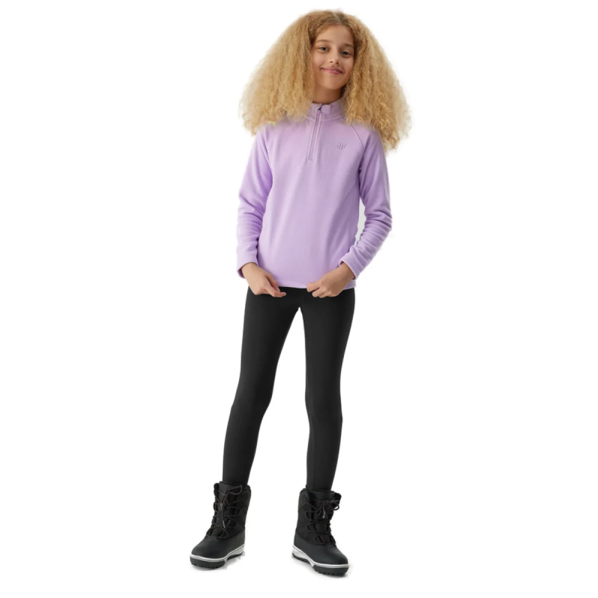 Dievčenská lyžiarska flisová mikina 4F JUNIOR FLEECE UNDERWEAR-JAW23UFLEF033-52S-LIGHT VIOLET · záber 4