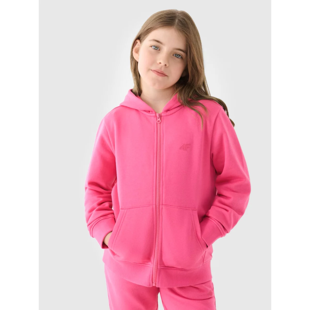 Dievčenská mikina so zipsom 4F JUNIOR SWEATSHIRT-JWMM00TSWSF1315-55S-HOT PINK · záber 2