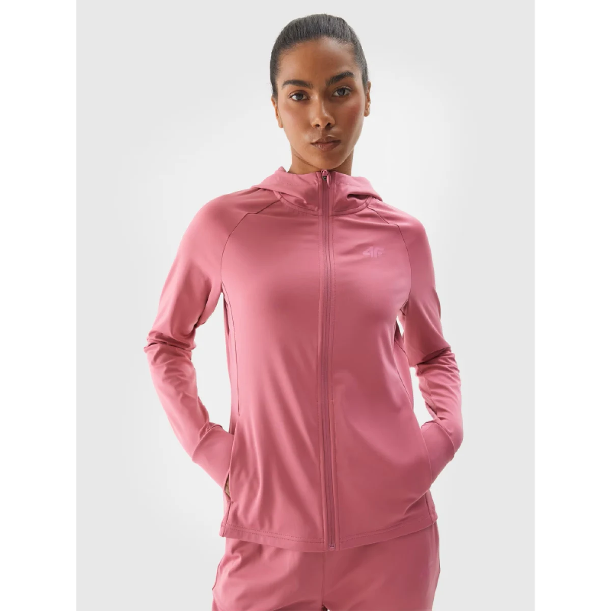 Dámska zateplená tréningová mikina so zipsom 4F SWEATSHIRT FNK-WAW24TFSWF406-53S-DARK PINK · záber 2