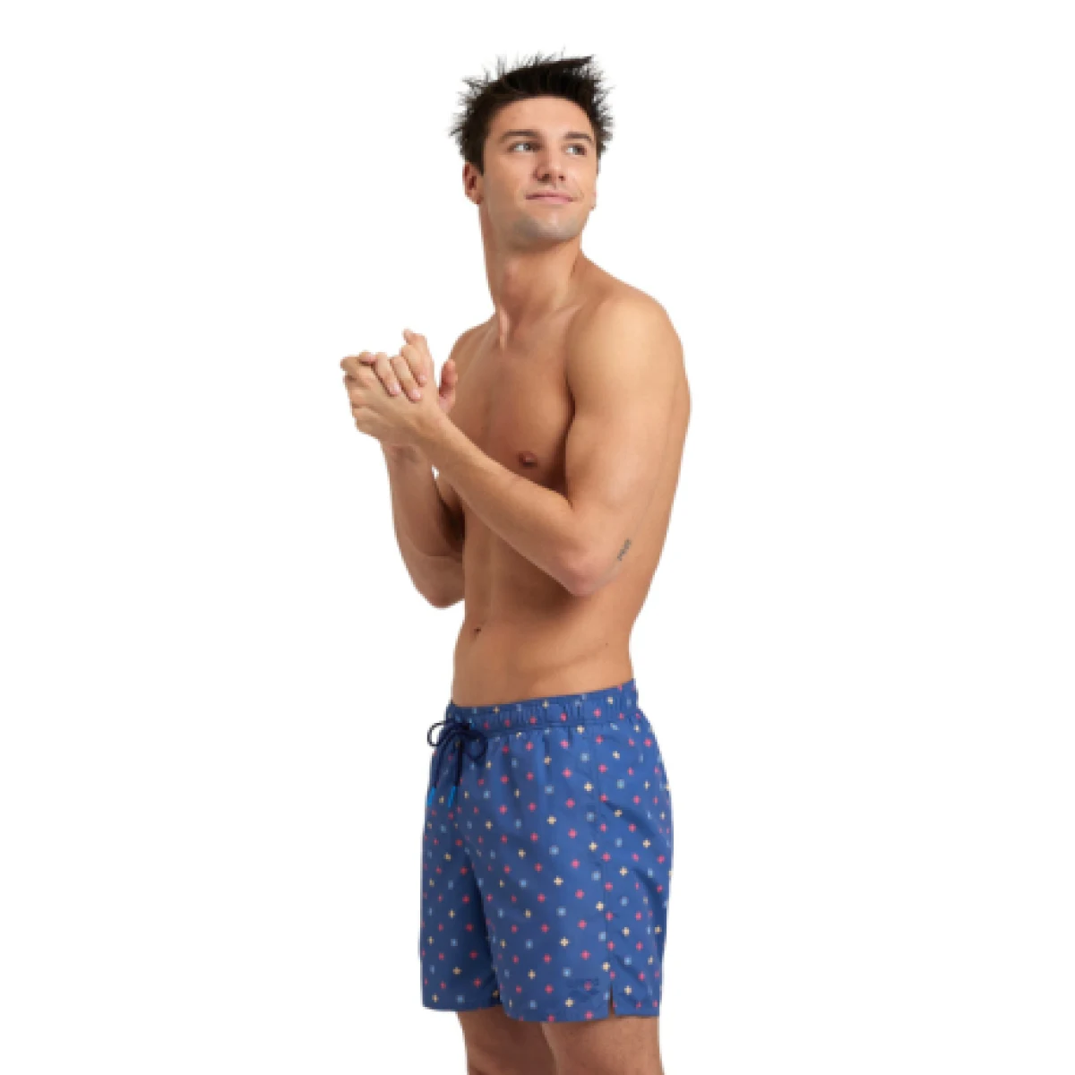 Pánske plavky ARENA MENS BEACH BOXER ALLOVER-540-grey blue microflowers multi · záber 1