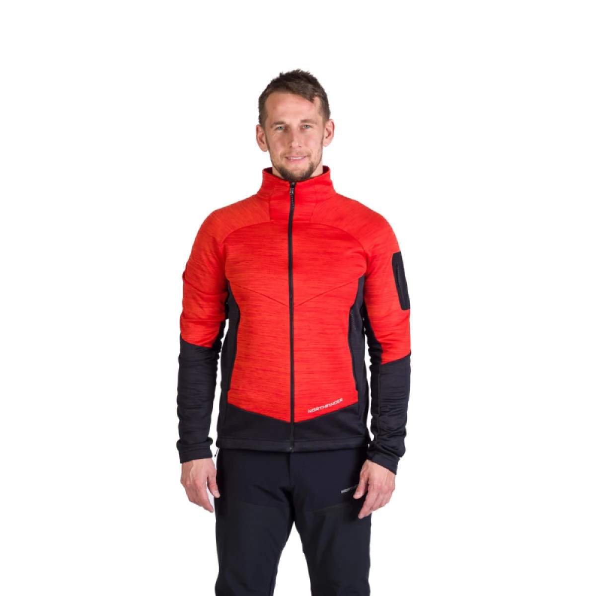 Pánska zateplená turistická mikina so zipsom NORTHFINDER GIACOMO-361redblack · záber 2