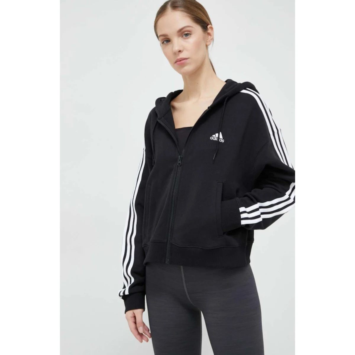 Dámska mikina so zipsom ADIDAS W 3S FT FZ S HD-IC8781-Black · záber 2