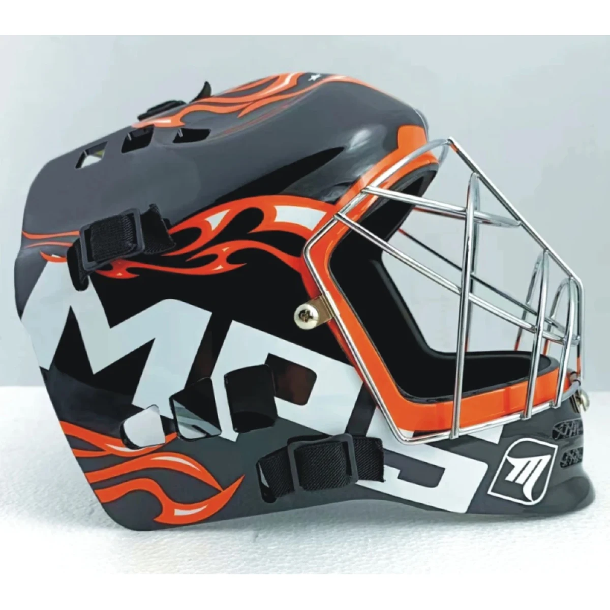 Florbalová maska MPS PRO FLAME - Black Orange Chrome · záber 2