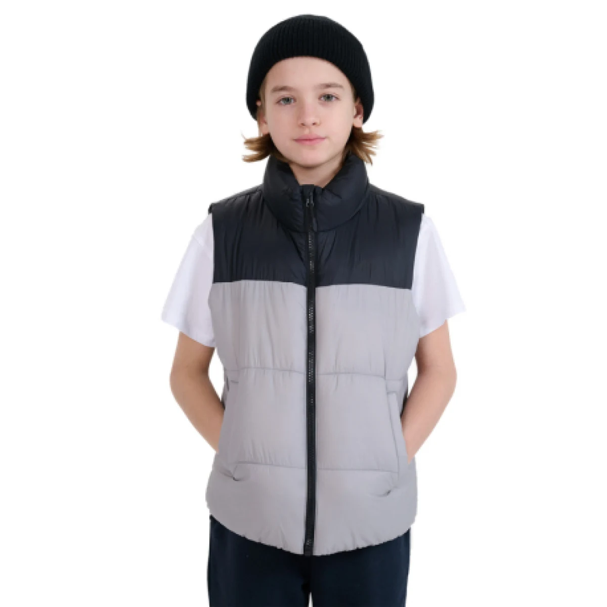Chlapčenská vesta 4F JUNIOR VEST JACKET-JWSS25TVJAM208-25S-GREY · záber 1