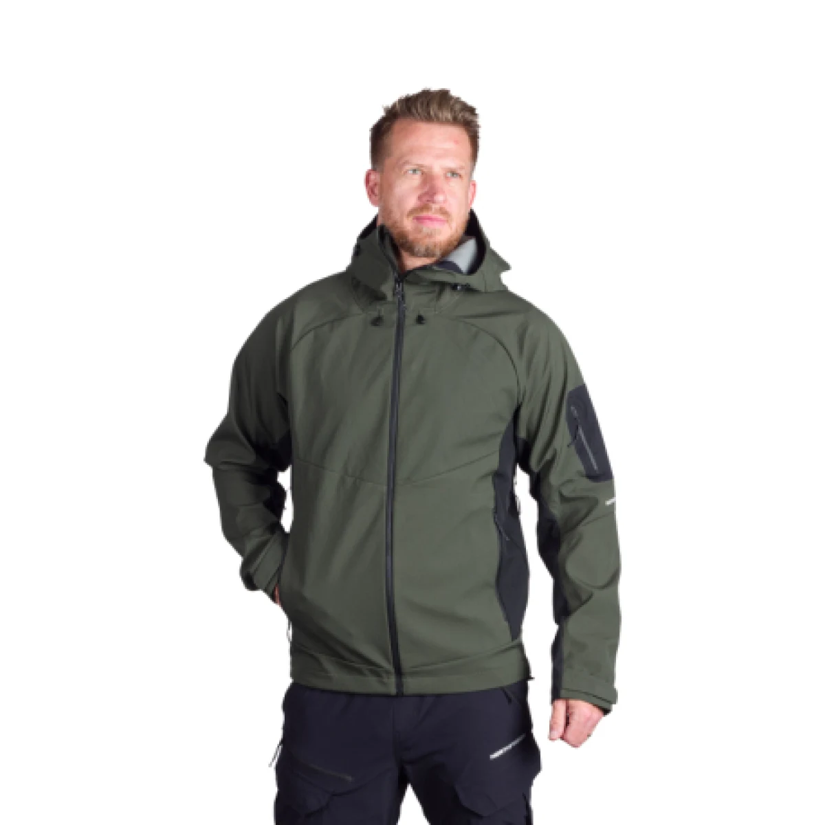 Pánska turistická softshellová bunda NORTHFINDER BRIO-550blackdarkgreen · záber 1