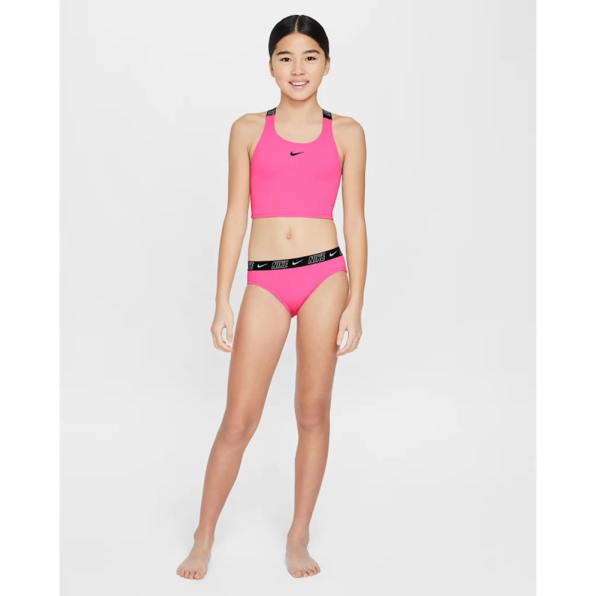Dievčenské dvojdielne plavecké plavky NIKE SWIM LOGO TAPE HYPER PINK-HYPER PINK · záber 4