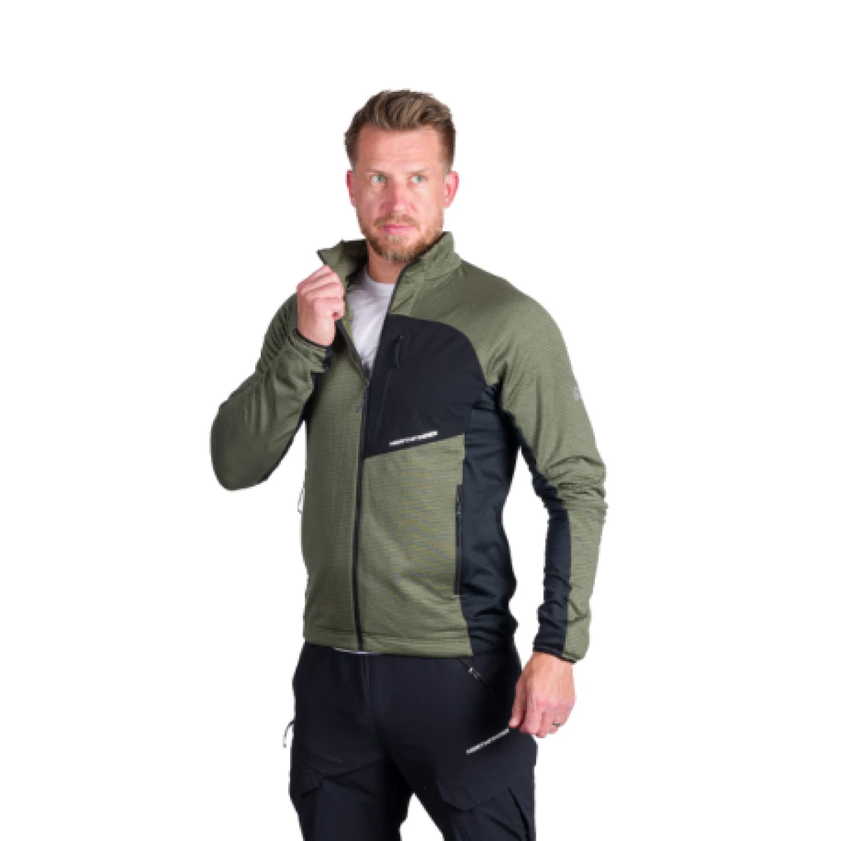 Pánska turistická mikina so zipsom NORTHFINDER PRIMO-409greenblack · záber 1