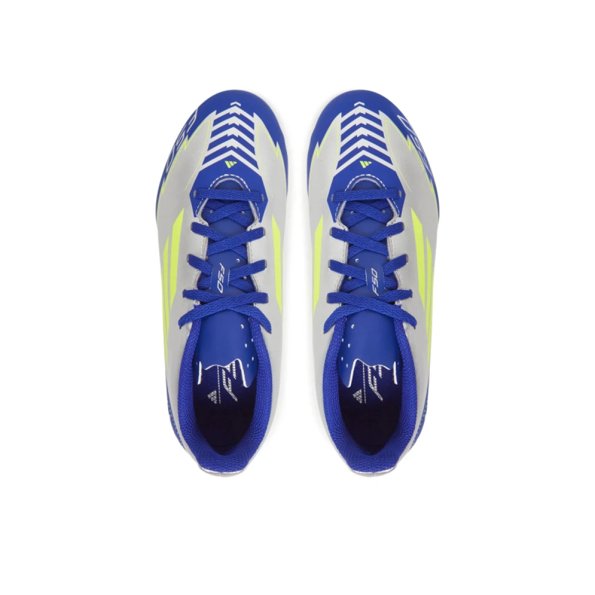 Chlapčenské futbalové kopačky outdoorové ADIDAS F50 Club Messi Jr FG silver metallic solar yellow lucid blue · záber 2