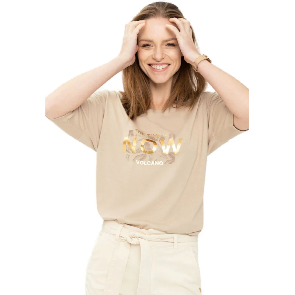 Dámske tričko s krátkym rukávom VOLCANO T-NOW-501-BEIGE · záber 2