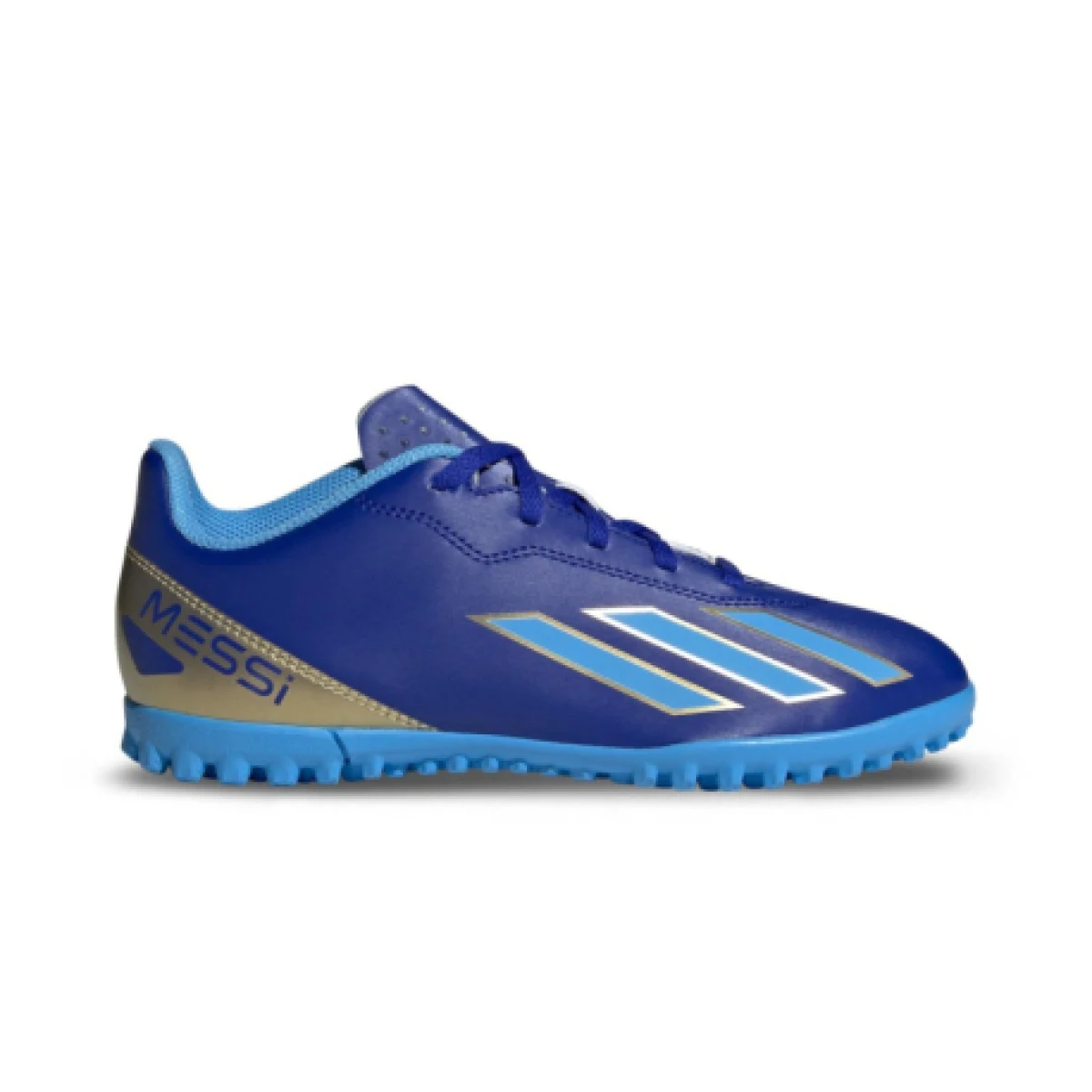 Chlapčenské futbalové kopačky turfy ADIDAS X Crazyfast Messi Jr TF lucid blue blue burst cloud white · záber 1
