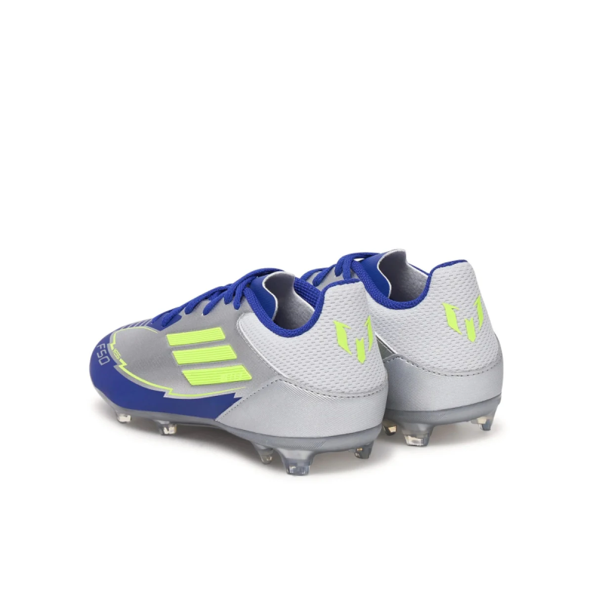 Chlapčenské futbalové kopačky outdoorové ADIDAS F50 League Messi Jr FG MG silver metallic solar yellow lucid blue · záber 4