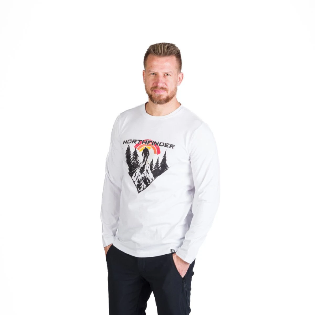 Pánske turistické tričko s dlhým rukávom NORTHFINDER CLAIR-377white · záber 2