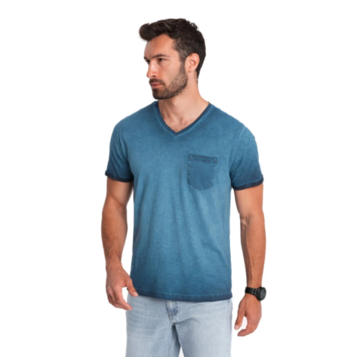 Pánske tričko s krátkym rukávom s v-výstrihom OMBRE T-shirt OM-TSCT-22SS-002 V-7 navy · záber 1