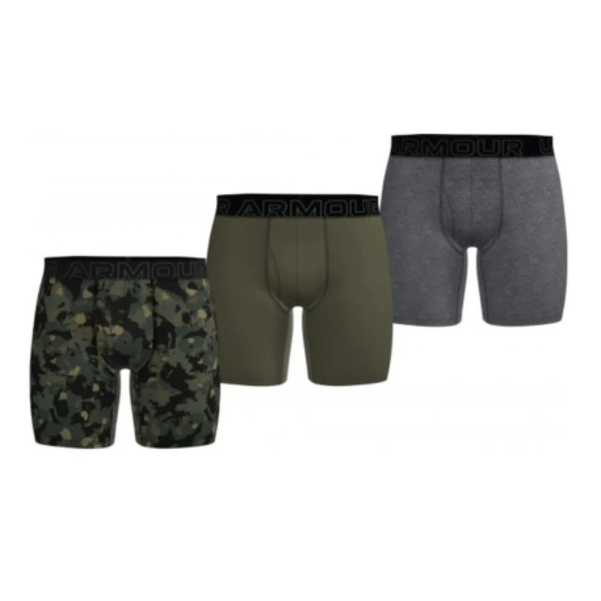 Pánske boxerky UNDER ARMOUR 3 PACK-Perf Tech Nov 6 inch-MARINE OD GREEN · záber 1