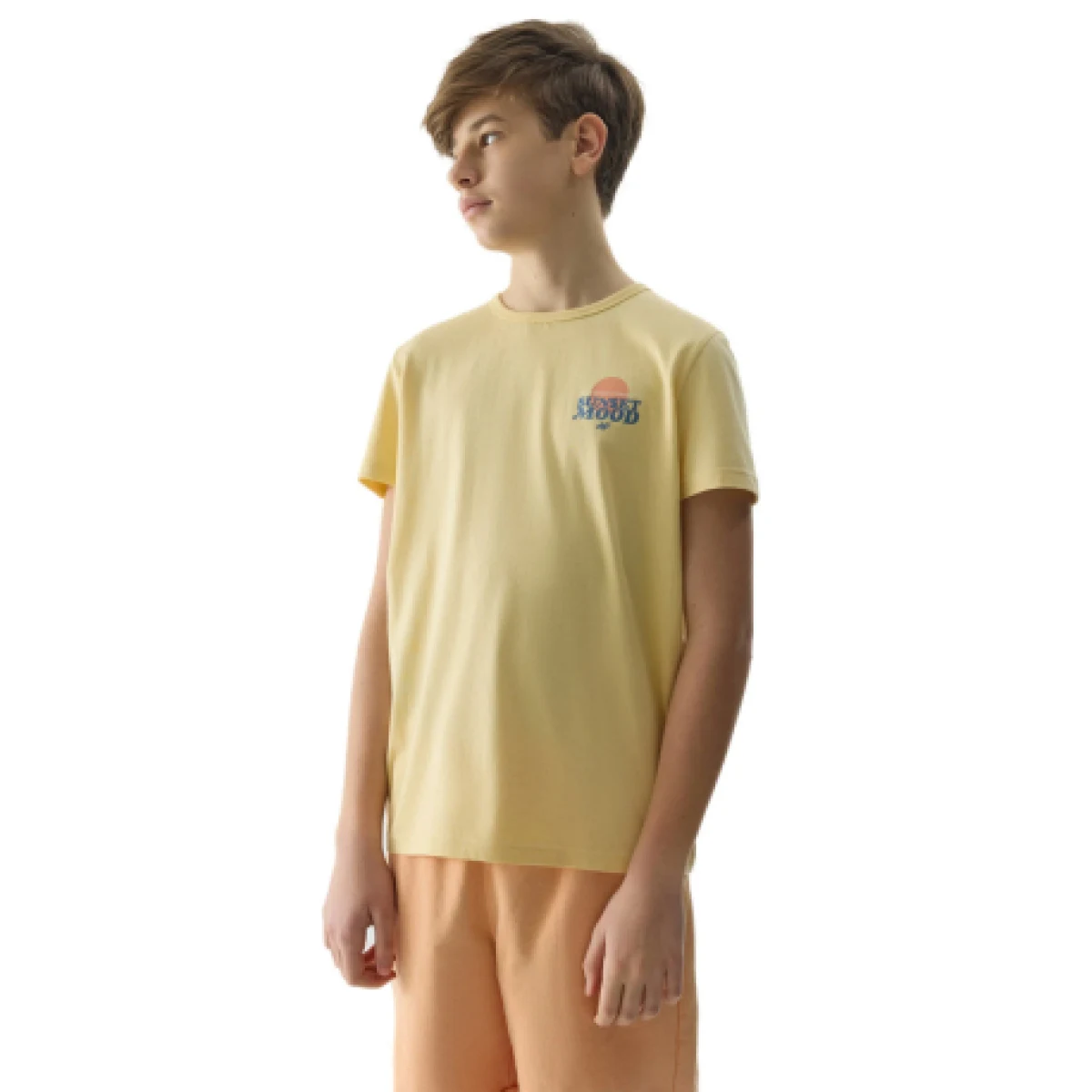 Chlapčenské tričko s krátkym rukávom 4F JUNIOR TSHIRT-4FJWSS24TTSHM1136-73S-LIGHT LEMON · záber 1