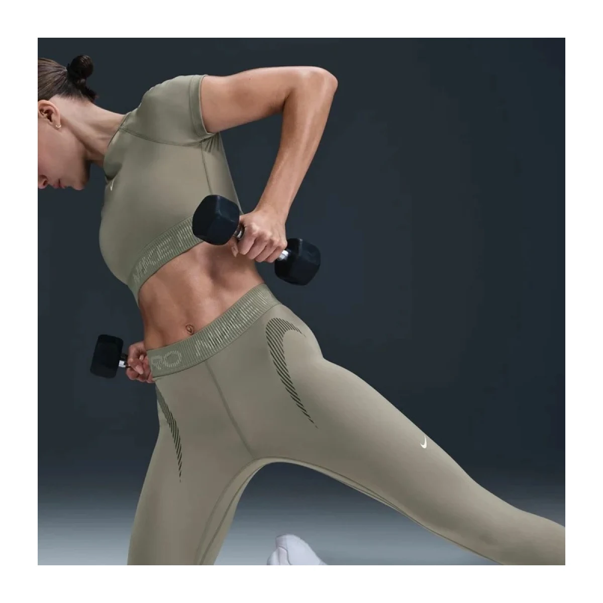 Dámske legíny NIKE PRO W NP DF MR 7 8 TIGHT TT GRX-320-Khaki · záber 5