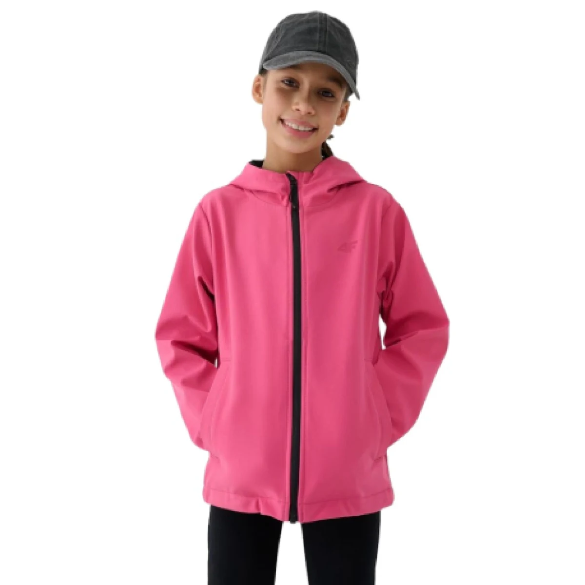 Dievčenská tréningová softshellová bunda s kapucňou 4F JUNIOR SOFTSHELL JACKET-JWSS25TSOFF305-54S-PINK · záber 1